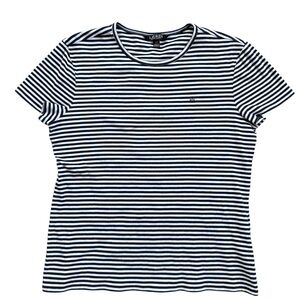 Ralph Lauren Women's Navy and White Striped Tee Large
